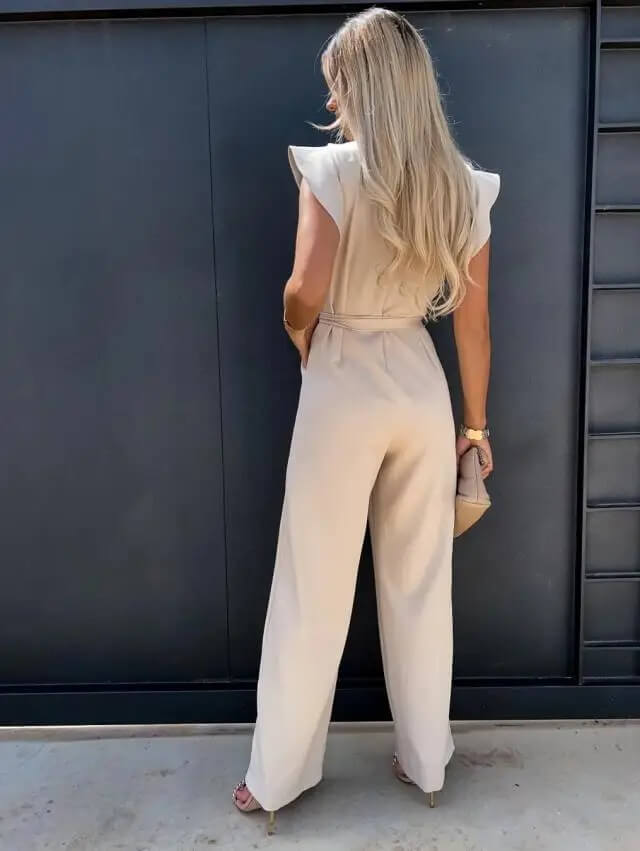 Maeve | Elegant Flutter Sleeve Wide Leg Jumpsuit With Belt