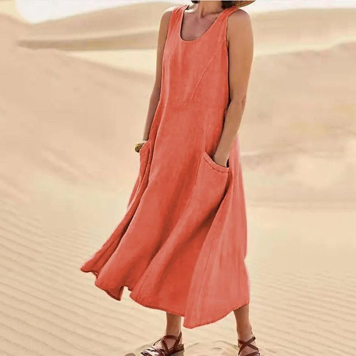 Rosalind | Elegant Sleeveless A-Line Linen Maxi Dress