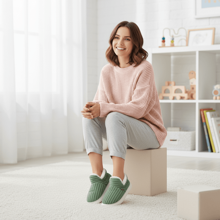 Tiana | Elegant Ribbed Fleece House Slippers With Slip-On Comfort
