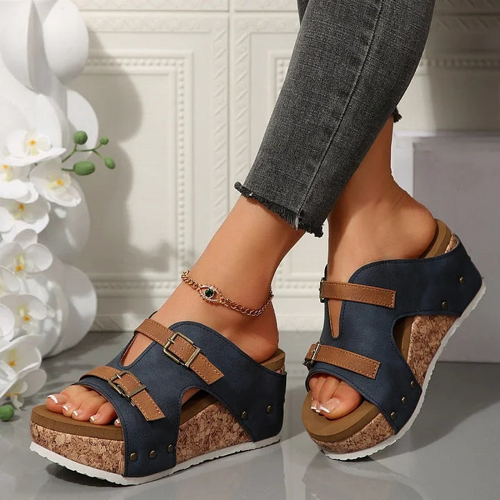 Rosalynn | Chic Orthopedic Cork Wedge Platform Sandals With Arch Support