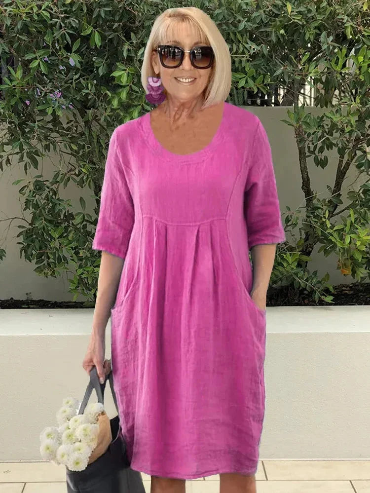 Brenna | Effortless A-Line Midi Dress With Three Quarter Sleeves