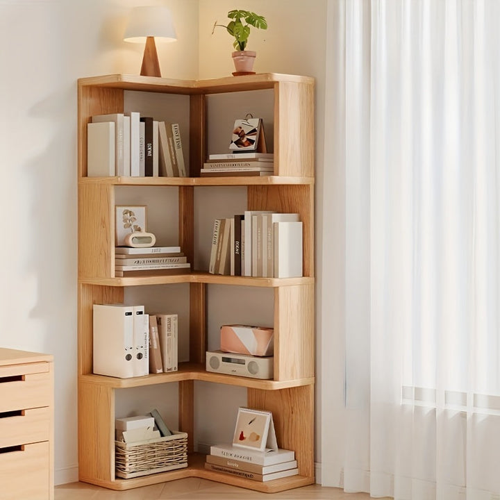 Evelyn | Elegant Tiered Corner Storage Cabinet With Natural Wood