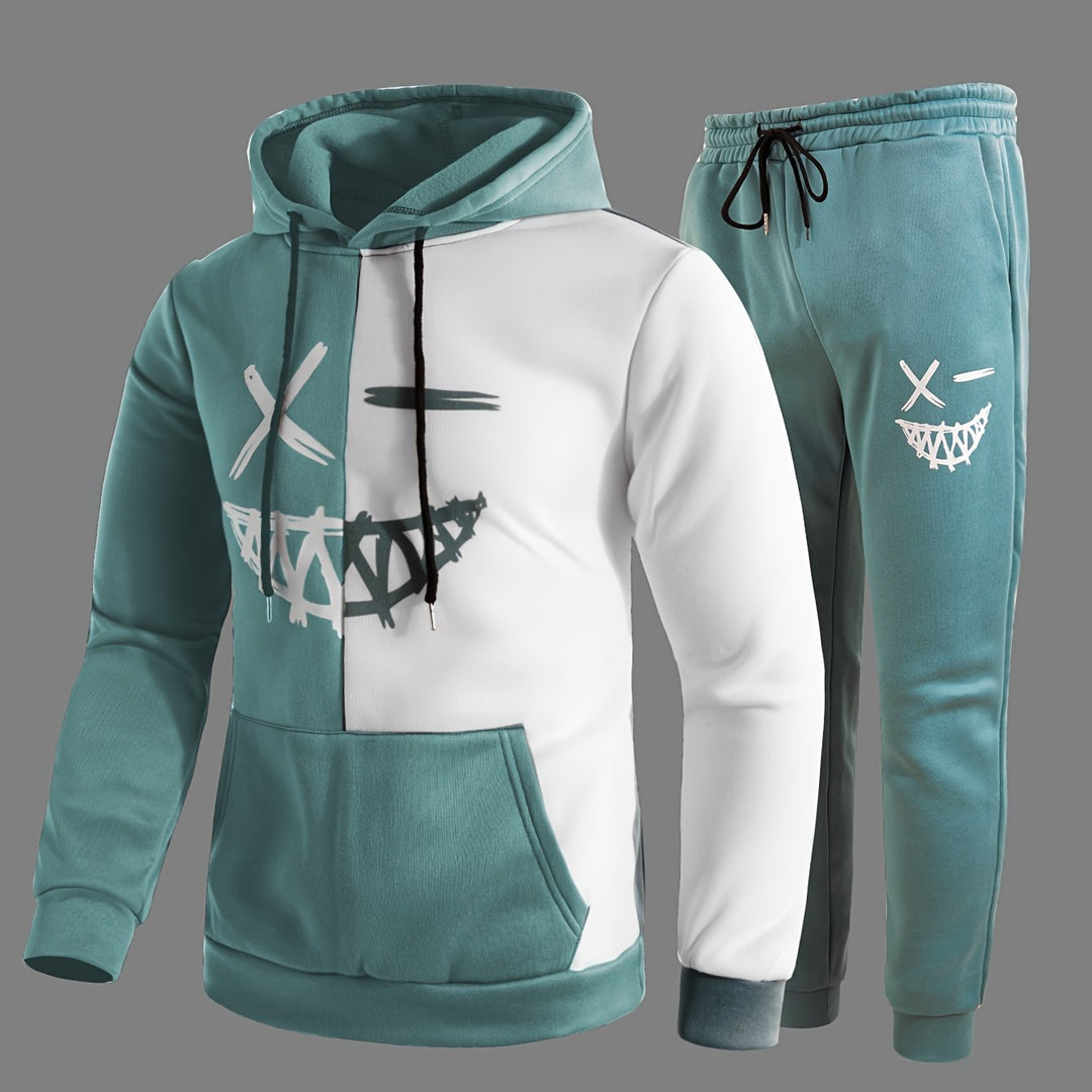 Damien | Stylish Color Block Hoodie And Jogger Set With Graphic Design