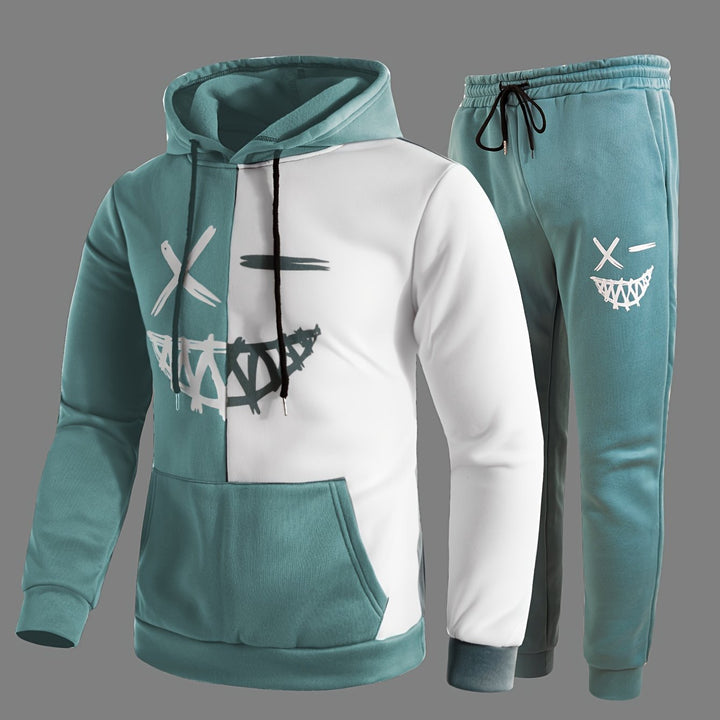 Damien | Stylish Color Block Hoodie And Jogger Set With Graphic Design