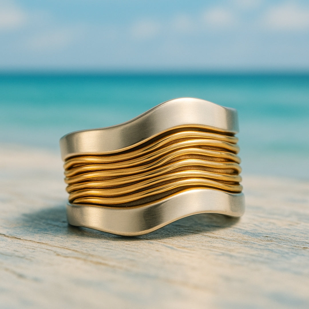 Serena | Elegant Silver Golden Wire Wrap Statement Ring