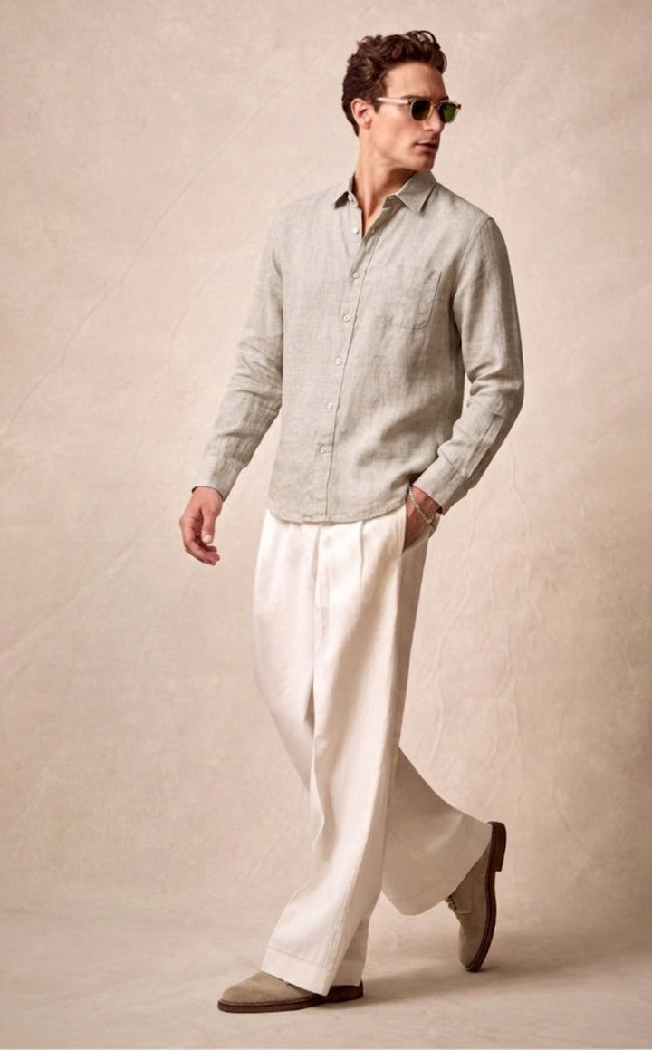 Cannes | Classic Long Sleeve Button Up Linen Shirt Men