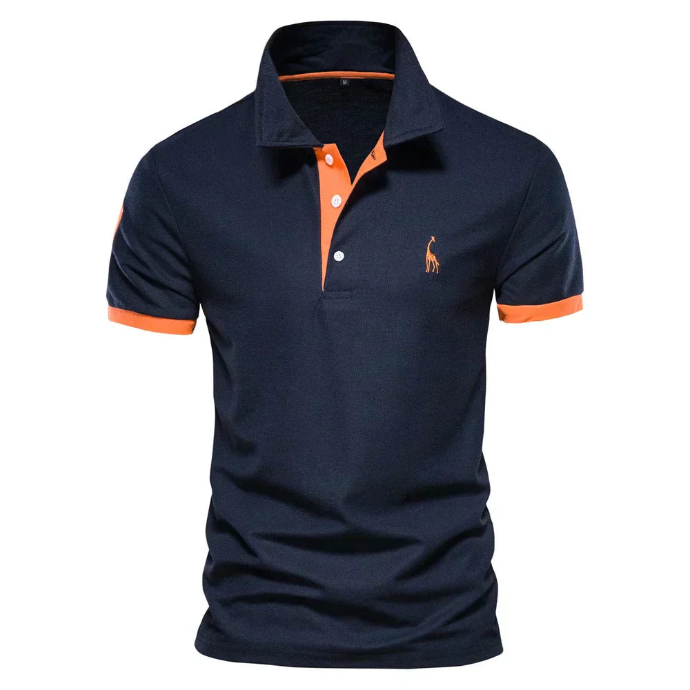 Men's Navy Blue Polo Shirt With Orange Contrast Trim