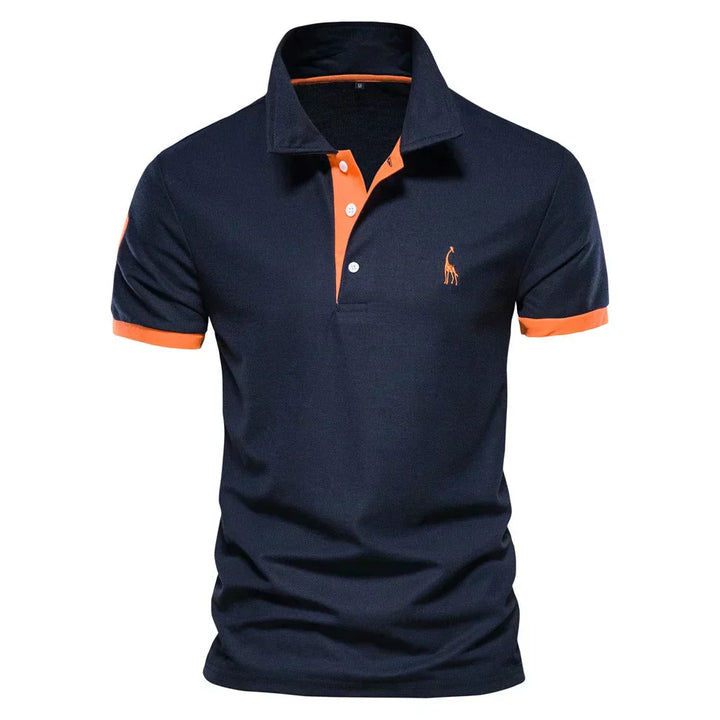 Men's Navy Blue Polo Shirt With Orange Contrast Trim