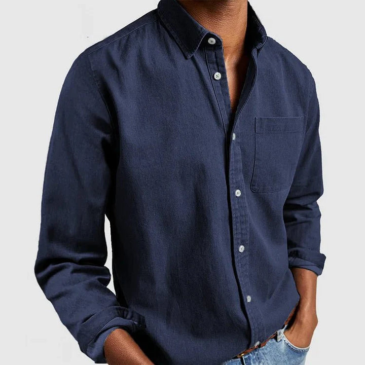 Nina | Elegant Navy Button Up Shirt Men's Classic Collar