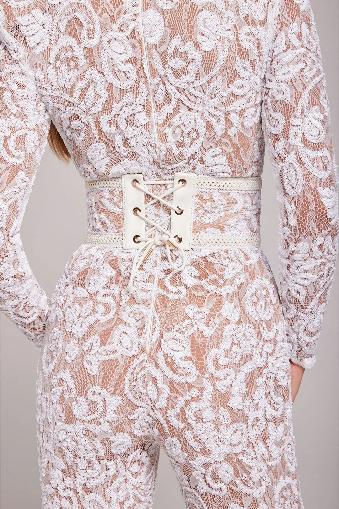 Ophelia | Elegant Sequined Lace Long Sleeve Jumpsuit - Fitted