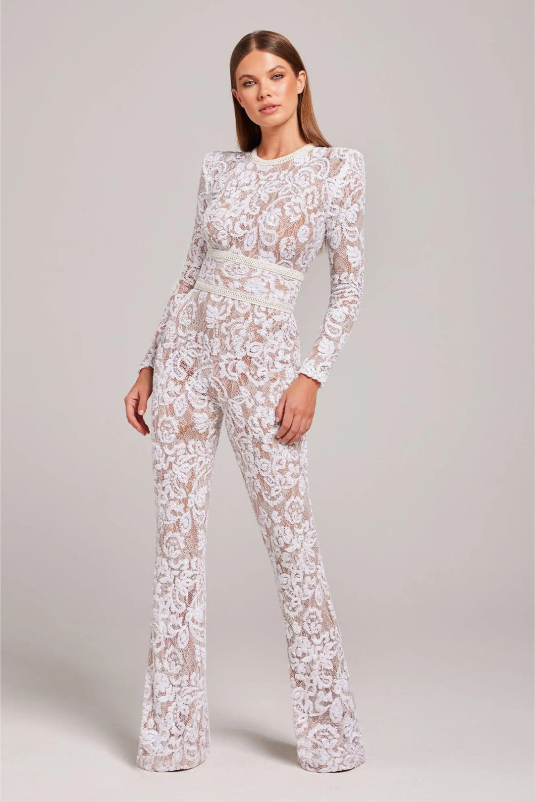 Ophelia | Elegant Sequined Lace Long Sleeve Jumpsuit - Fitted