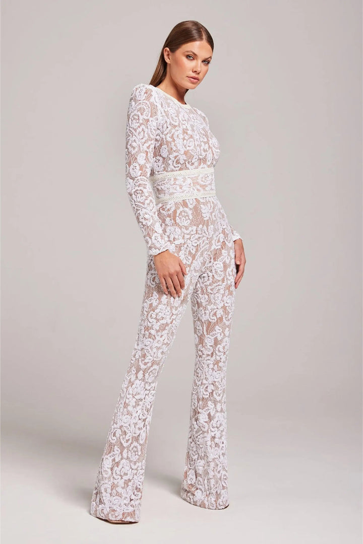 Ophelia | Elegant Sequined Lace Long Sleeve Jumpsuit - Fitted