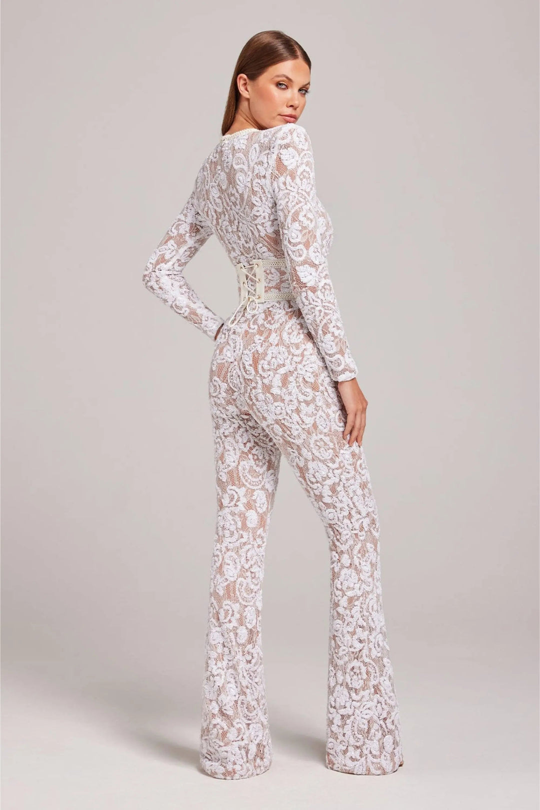 Ophelia | Elegant Sequined Lace Long Sleeve Jumpsuit - Fitted