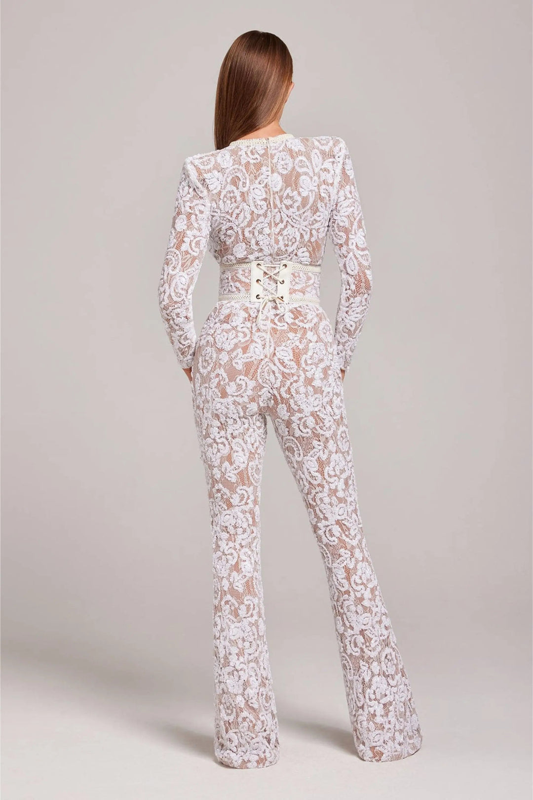 Ophelia | Elegant Sequined Lace Long Sleeve Jumpsuit - Fitted