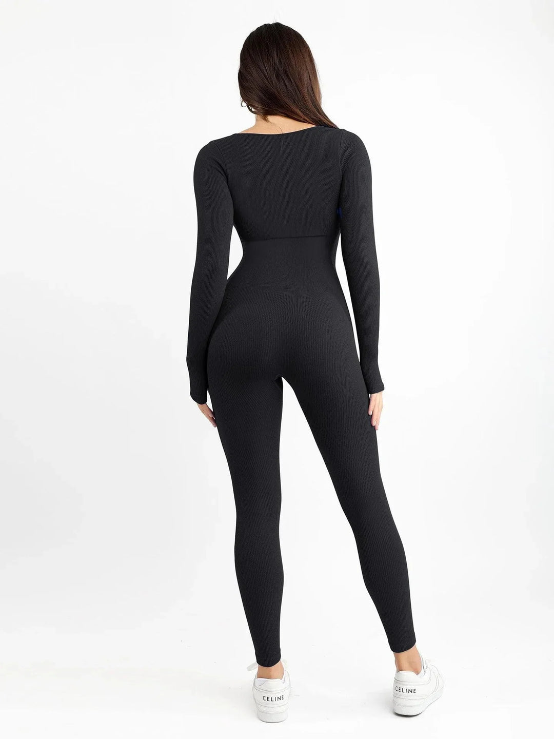 Florence | Elegant Square Neck Long Sleeve Ribbed Jumpsuit