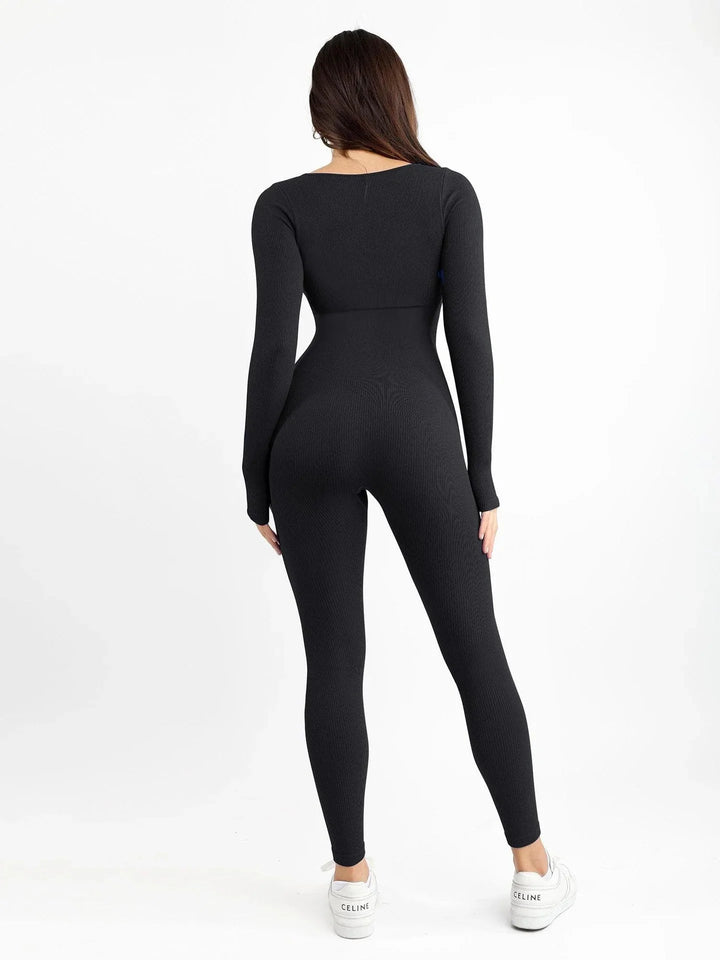 Florence | Elegant Square Neck Long Sleeve Ribbed Jumpsuit