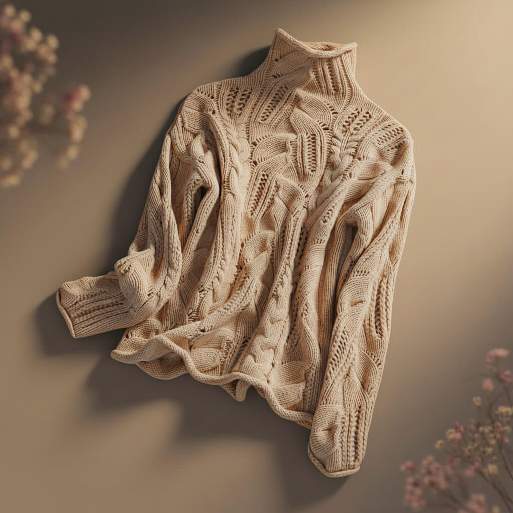 Elara | Elegant Cable Knit Mock Neck Merino Sweater