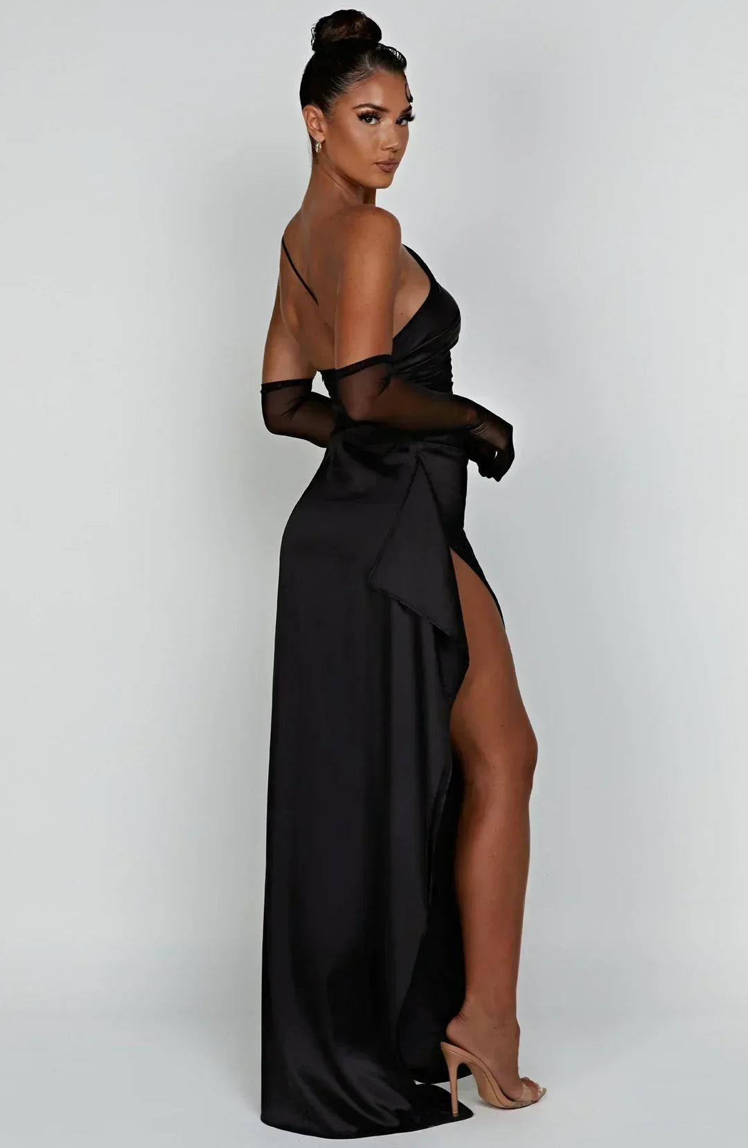 Delphi | Elegant One Shoulder Draped Satin Maxi Gown