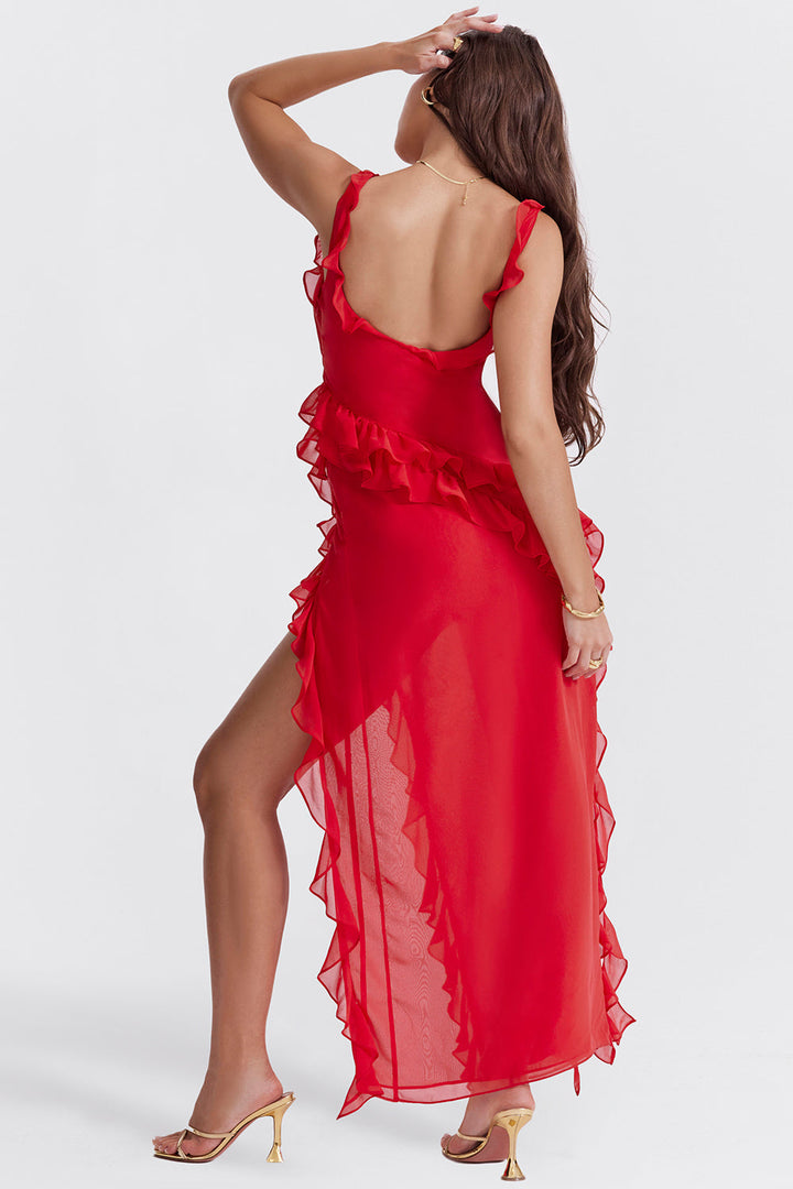 Florence | Elegant Ruffle Maxi Dress With Square Neck
