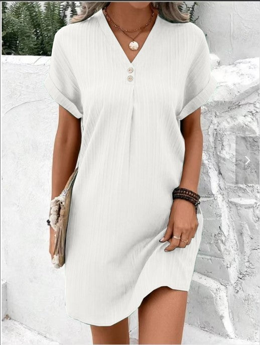 Lyla | Relaxed V-Neck Ribbed Mini Dress With Short Sleeves