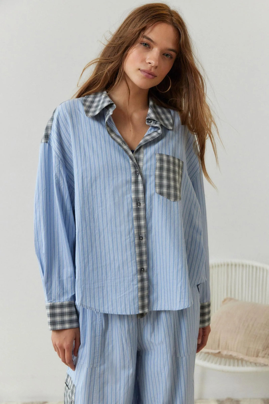 Penelope | Elegant Two-Piece Striped Cotton Pajama Set With Mixed Patterns