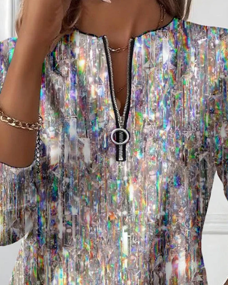 Beatrice | Chic Holographic Half-Zip Pullover With Long Sleeves