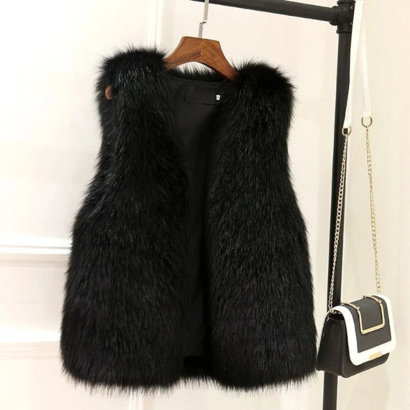 Eloise | Elegant Sleeveless Faux Fur Vest With Open Front Design