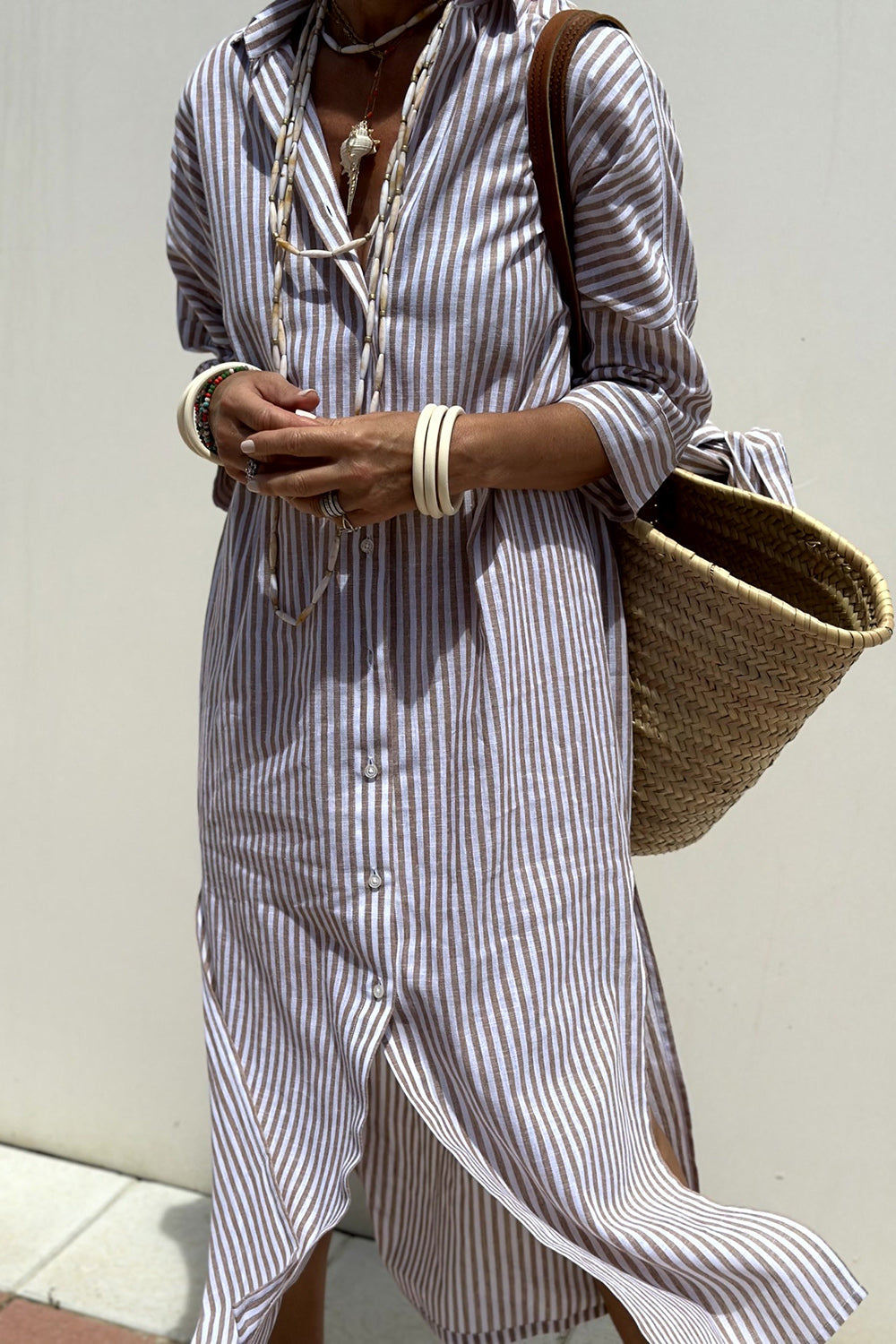 Margot | Chic Striped Button-Down Midi Shirt Dress