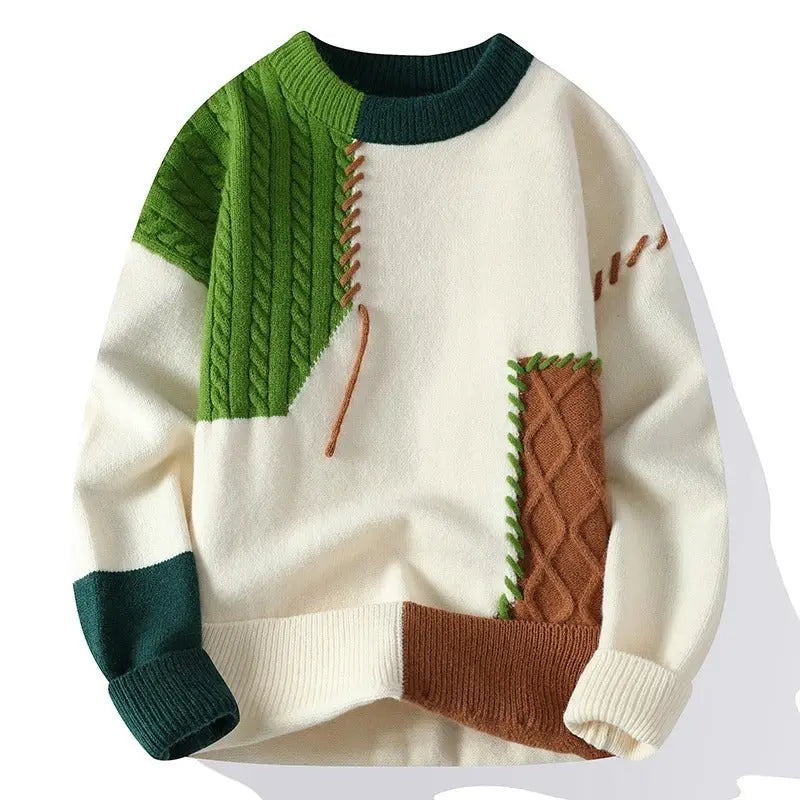 Fiona | Stylish Cable Knit Patchwork Sweater