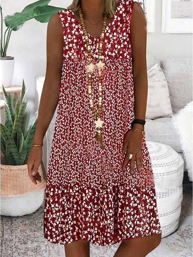 Tabitha | Chic Sleeveless V-Neck Floral Print Midi Dress