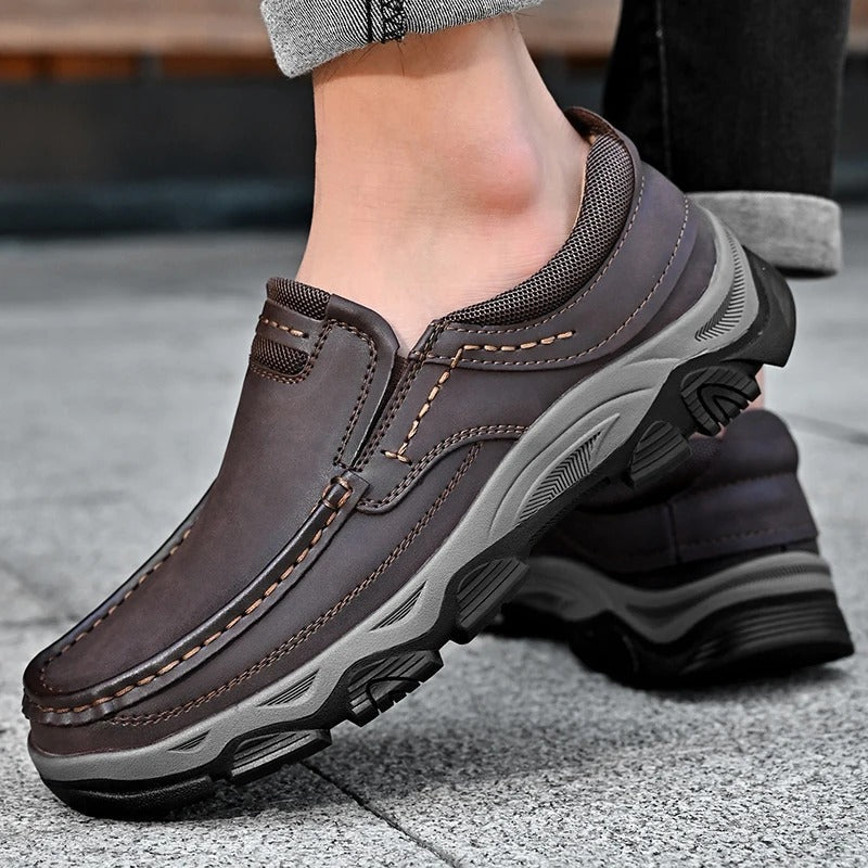 Kai | Sleek Brown Leather Slip-On Loafers For Men
