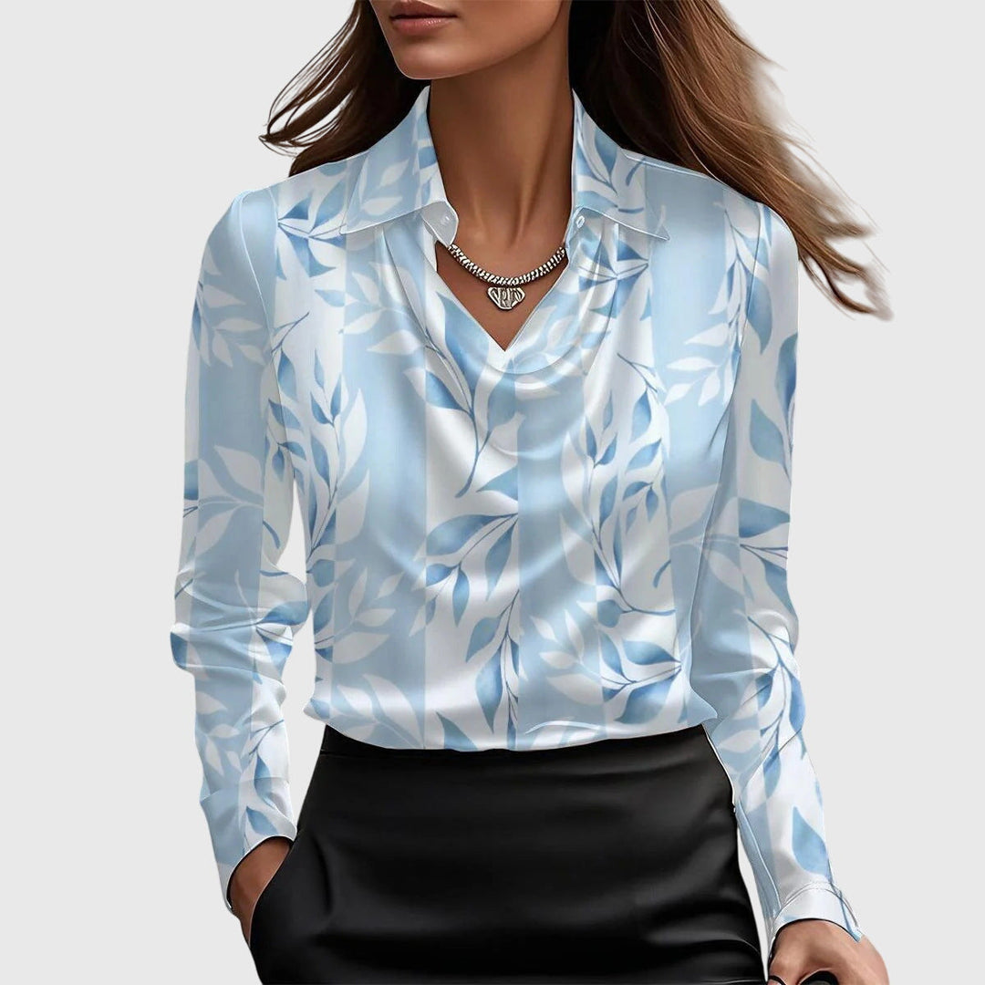 Hannah | Elegant Cowl Neck Satin Blouse With Long Sleeves