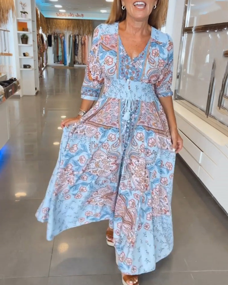 Ruth | Elegant Paisley V-Neck Maxi Dress With Sleeves