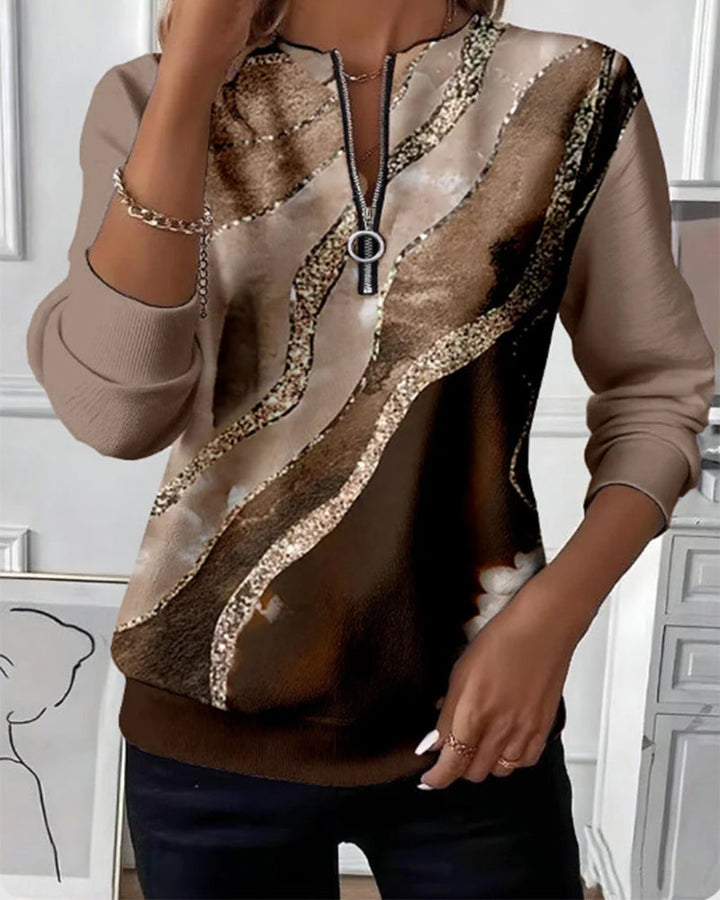 Eliana | Stylish Half-Zip Sweatshirt With Marble Print