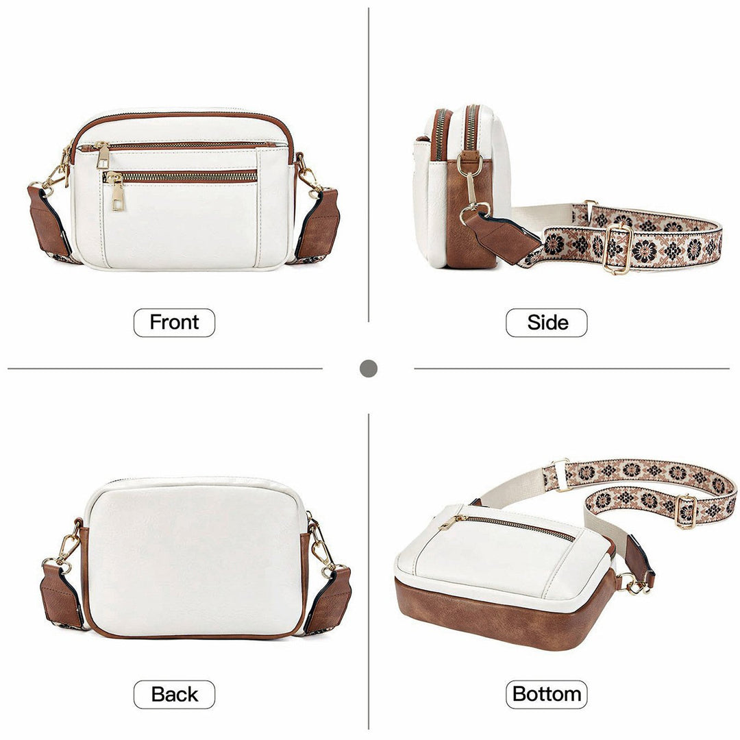Phoebe | Elegant White Leather Crossbody Bag With Embroidered Strap
