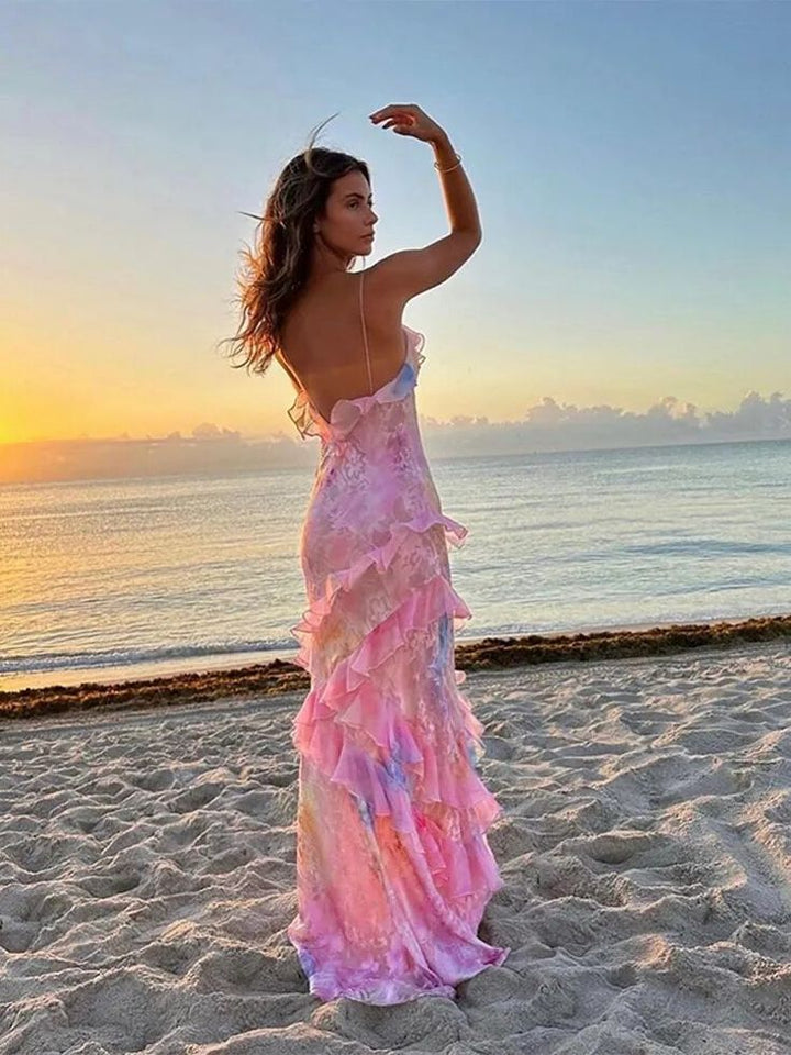 Violet | Elegant Halter Ruffle Tiered Maxi Dress