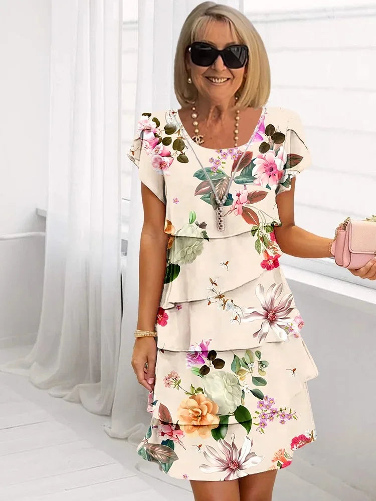 Celeste | Elegant Floral Ruffle Tiered Midi Dress