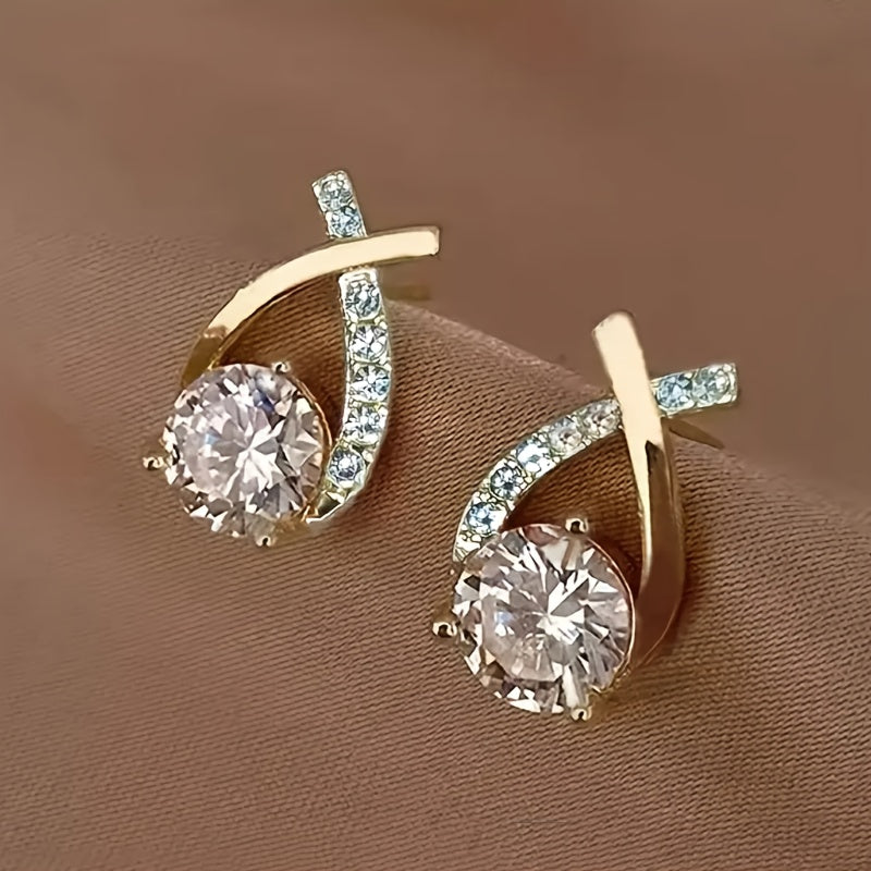 Margot | Elegant Cross Crystal Stud Earrings Gold