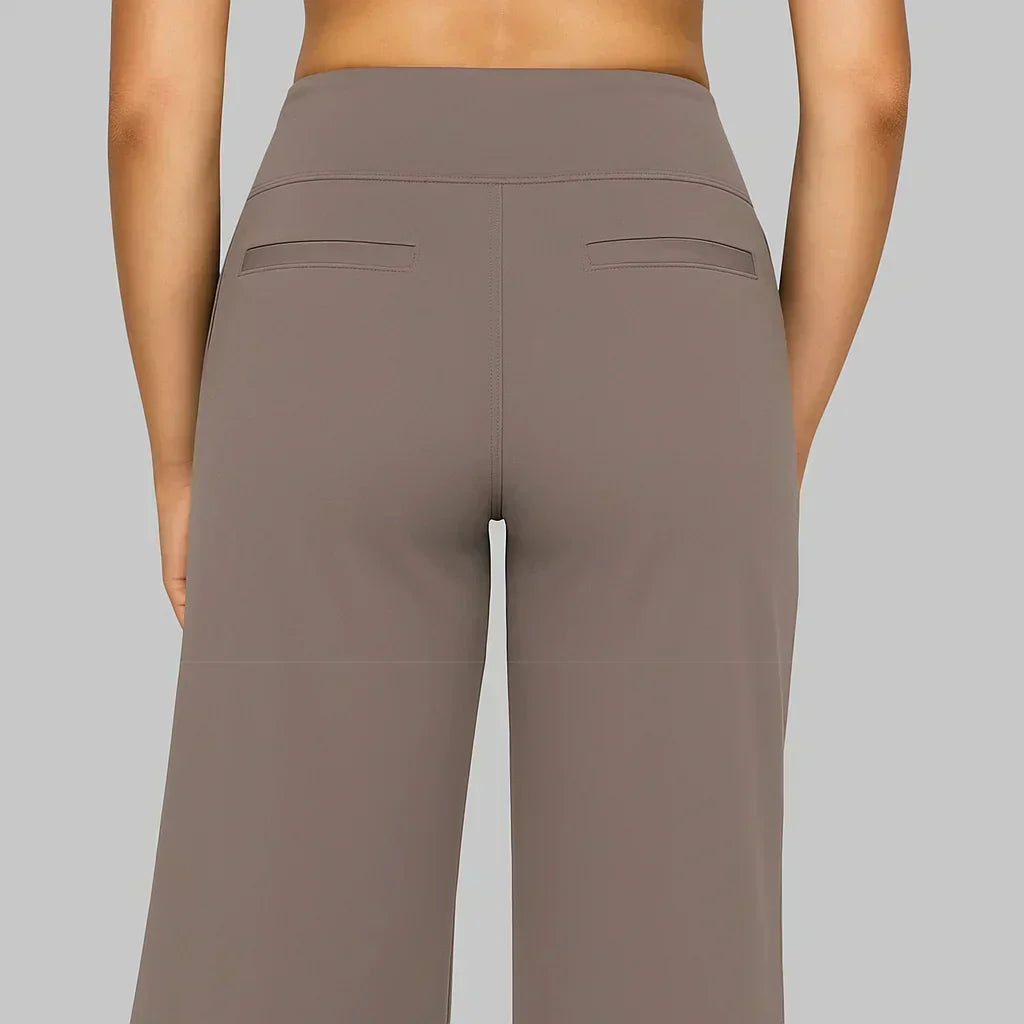 Calista | Elegant High Waisted Wide Leg Jersey Trousers