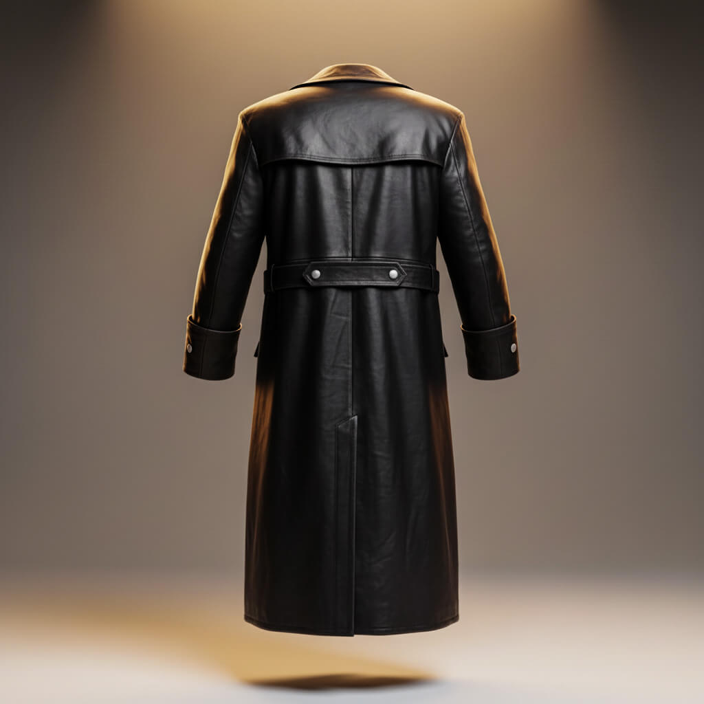 Otto | Elegant Double-Breasted Black Leather Overcoat For Men