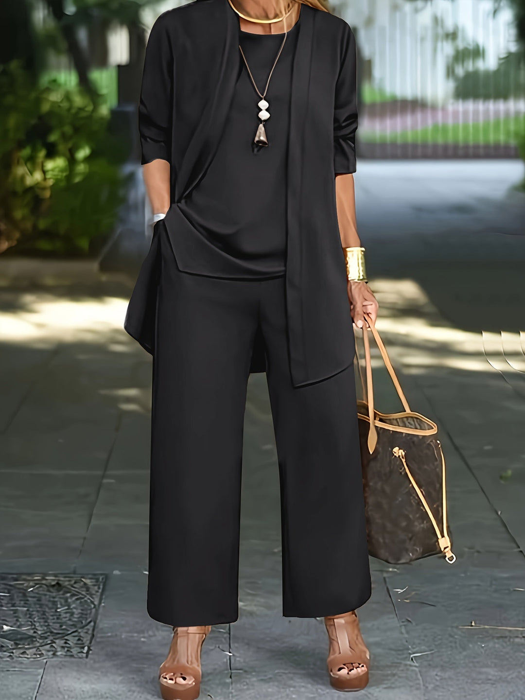 Darla | Chic Wide-Leg Three-Piece Set With Long Blazer