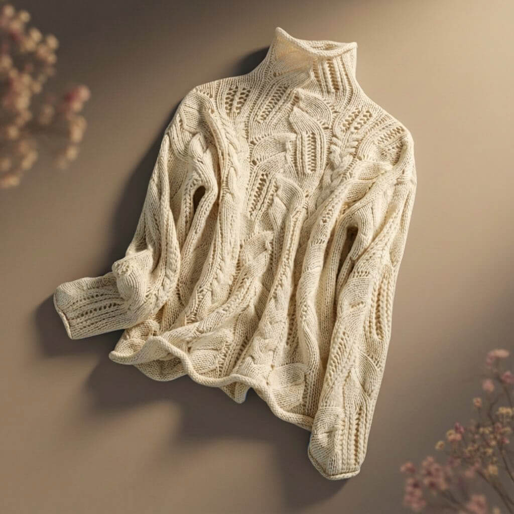 Elara | Elegant Cable Knit Mock Neck Merino Sweater