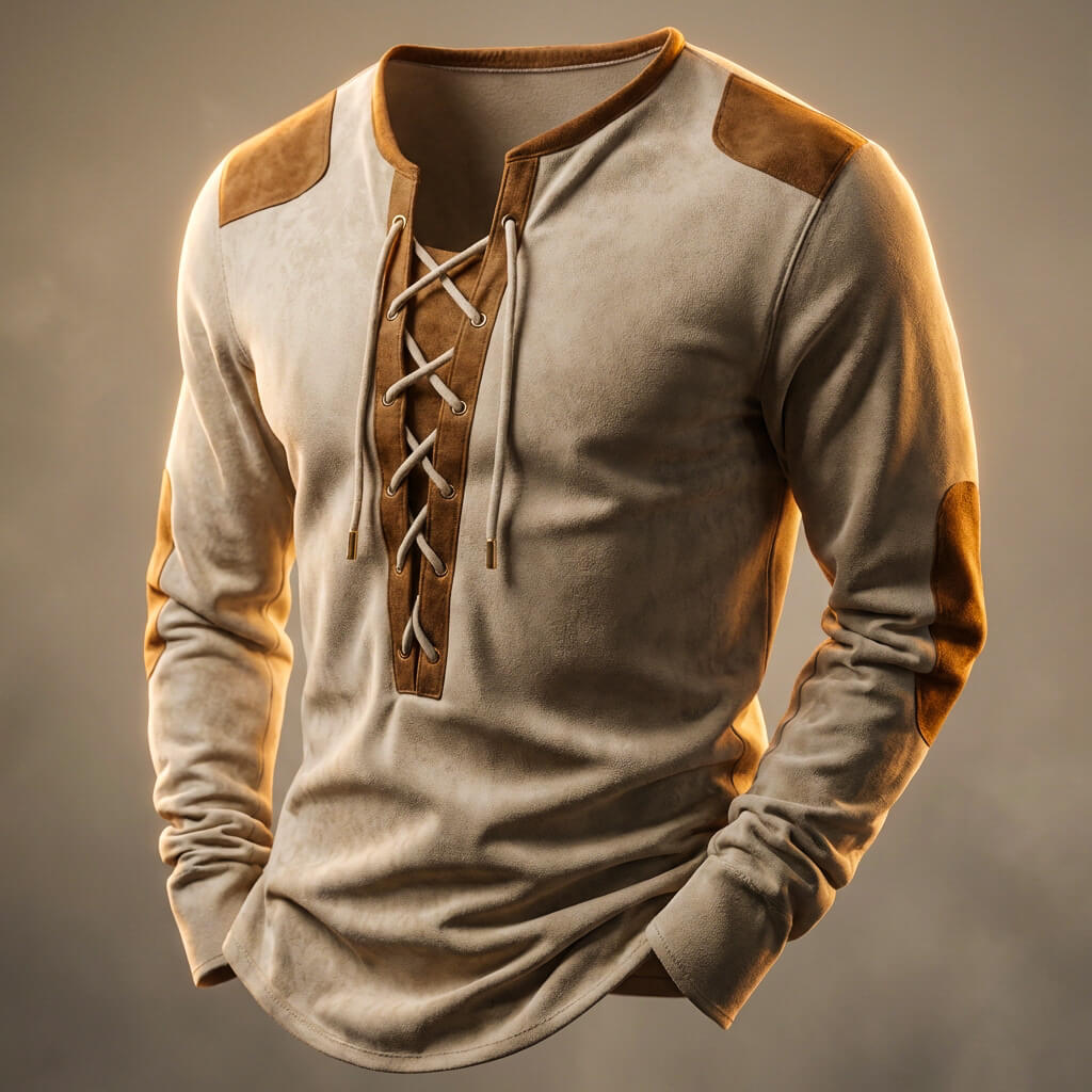 Helena | Stylish Lace-Up Henley Long Sleeve Men's Shirt