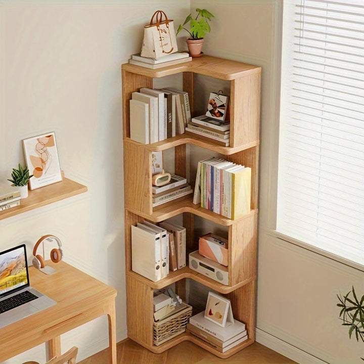 Evelyn | Elegant Tiered Corner Storage Cabinet With Natural Wood