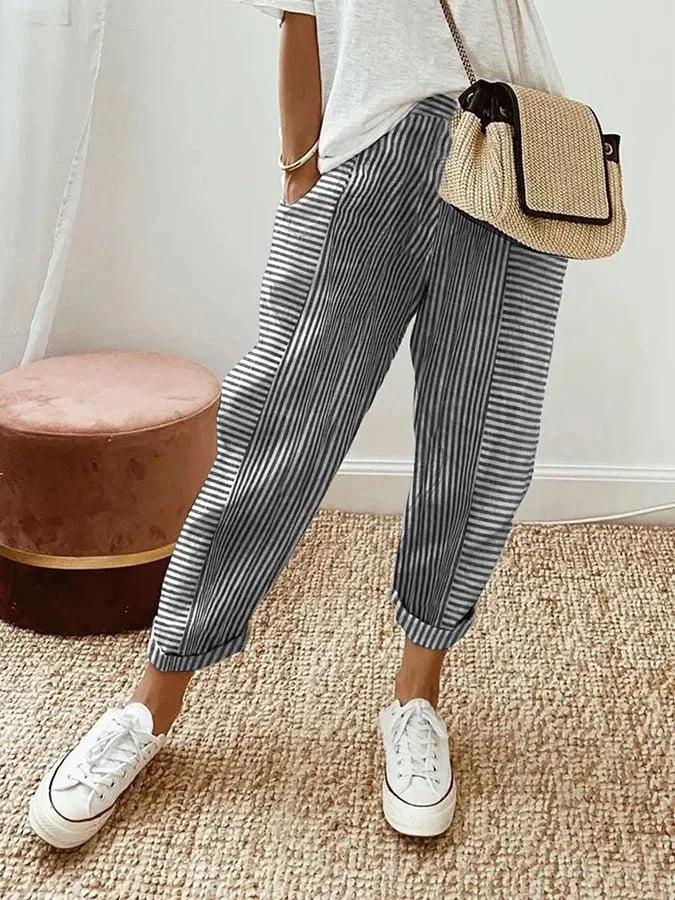 Jasmin | Relaxed Pink Striped Cropped Trousers