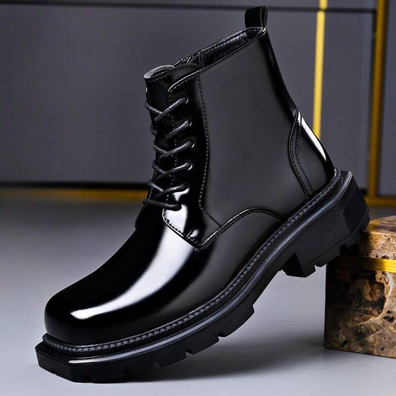 Elyse | Elegant Patent Leather Combat Boots For Men