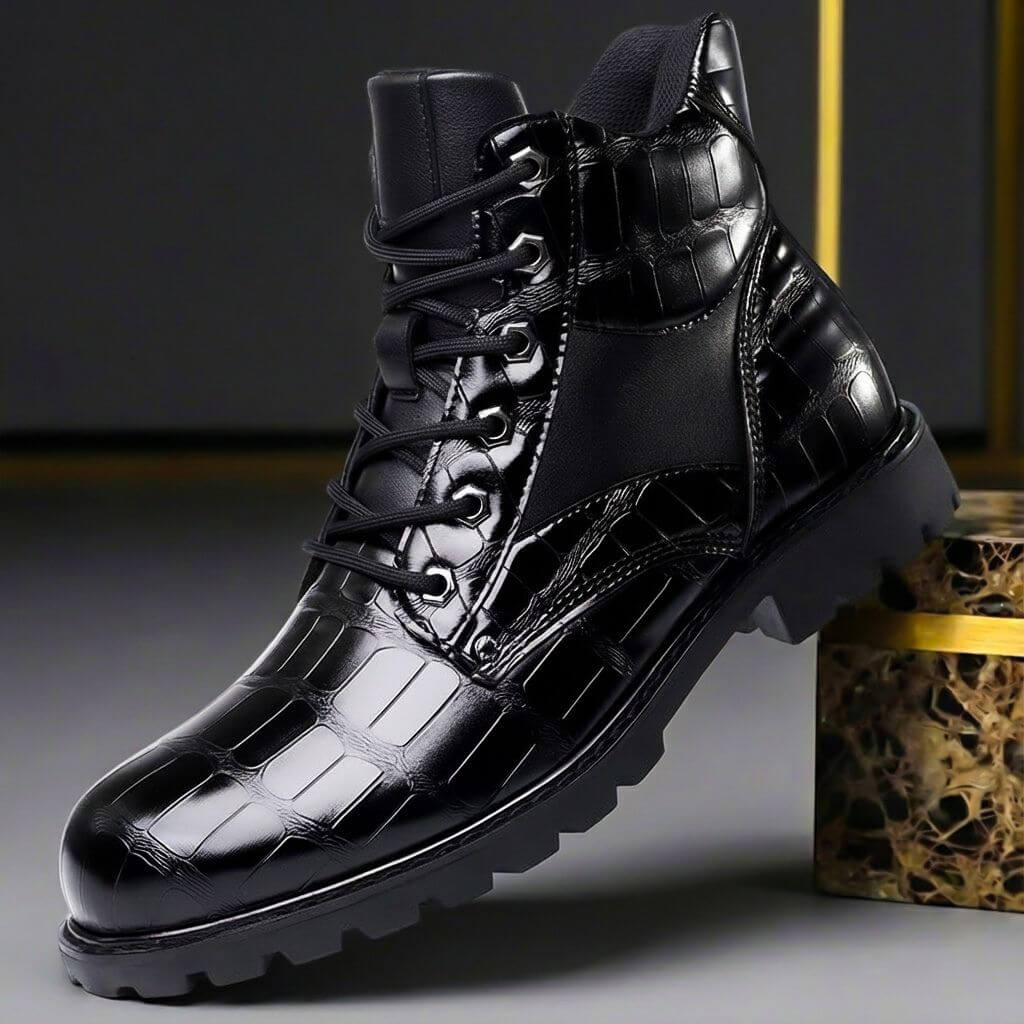 Elyse | Elegant Embossed Crocodile Leather Ankle Boots
