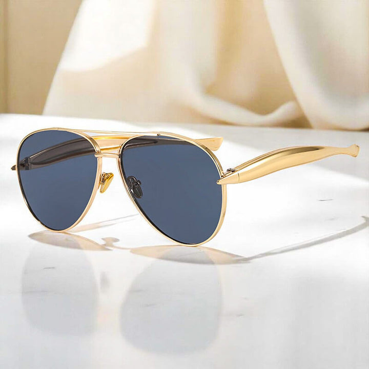 Elyse | Chic Gold Aviator Sunglasses With Metal Frame