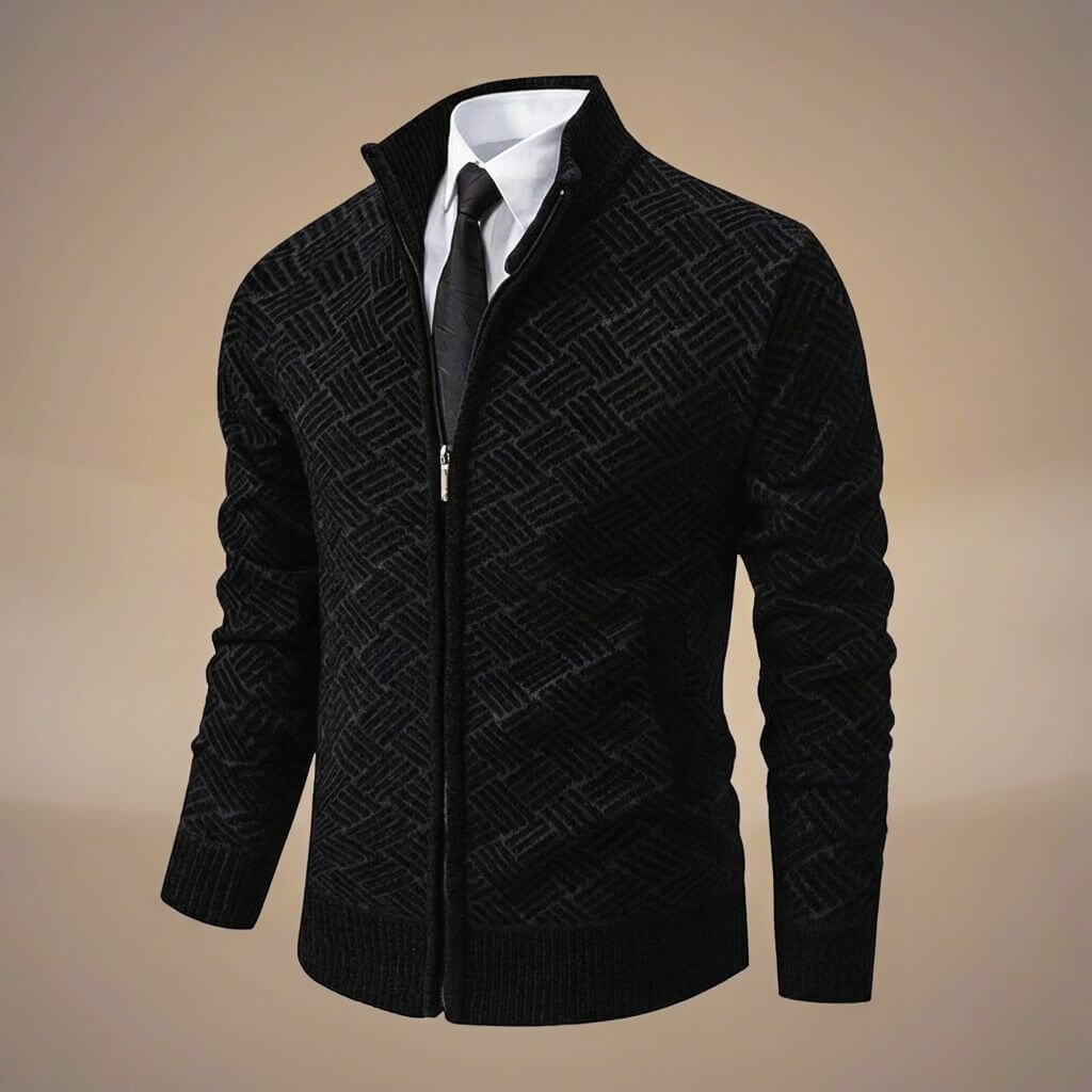 Noah | Stylish Geometric Pattern Zip-Up Cotton Cardigan