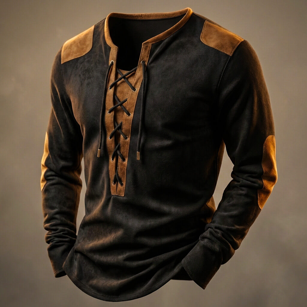 Imogen | Stylish Lace-Up Henley Shirt With Suede Touch Finish
